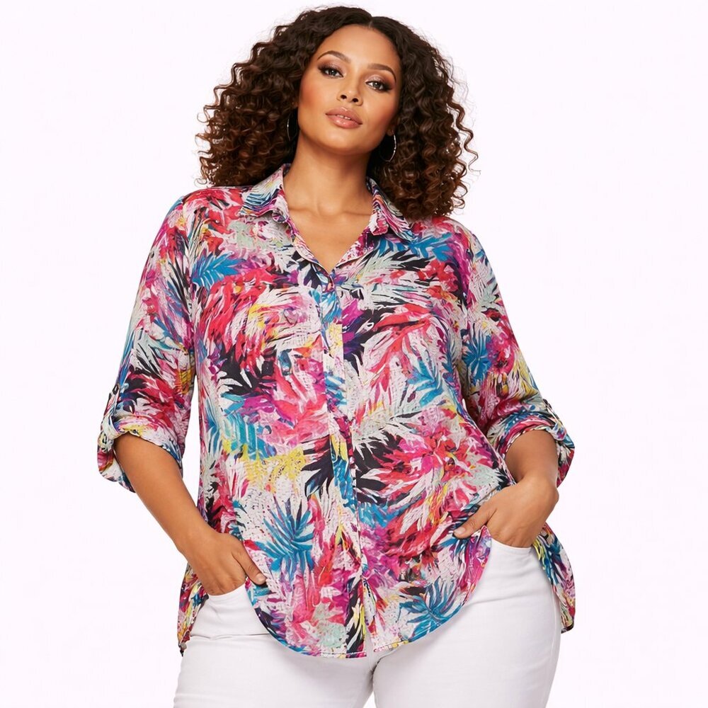 🌺 Studio Works Women’s Multicolor Button Blouse – Size 2X